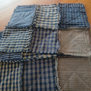 Blue Homespun Placemats, 6 Rag Quilt Placemats, Table Mats, Rag Patchwork Placemats, Rustic Placemats, Primitive Table, Set of 6  Placemats