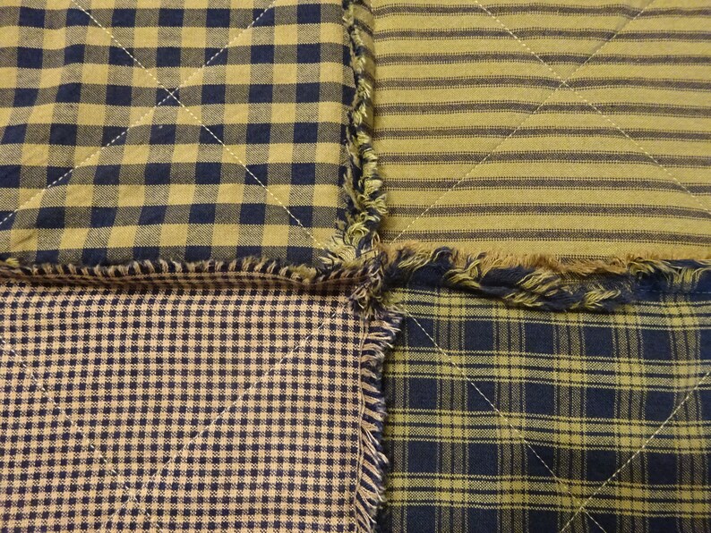 Blue Homespun Placemats, 6 Rag Quilt Placemats, Table Mats, Rag