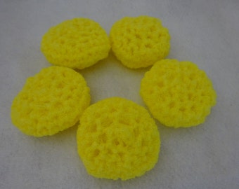 Dish Scrubbies, Nylon Scrubbies, Crocheted Scrubbies, Set of 5 Scrubbies, Pan Scrubbie, Hostess Gift, Scouring Pads, Yellow Crocheted Scubby