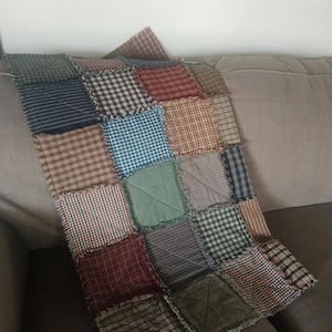 Rag Quilt, Patchwork Rag Quilt, Homespun Rag Quilt, Sofa Throw, Lap Blanket, Country Tablecloth, Primitive Rag Quilt, Rag Quilt Throw