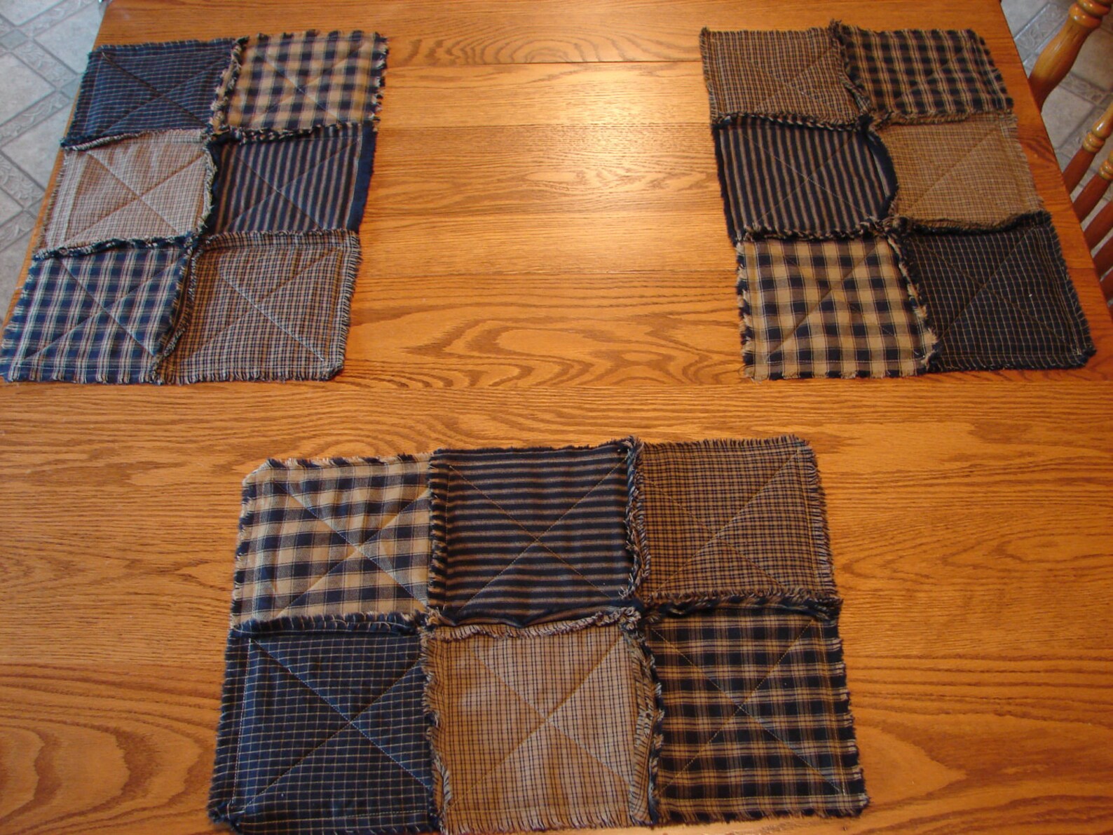 Blue Homespun Placemats, 6 Rag Quilt Placemats, Table Mats, Rag