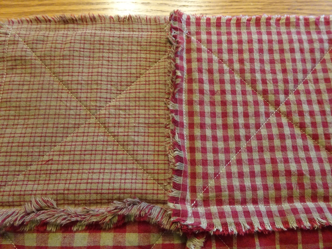 Set Of 6 Red Homespun Rag Placemats Rag Quilt Placemat Set Etsy