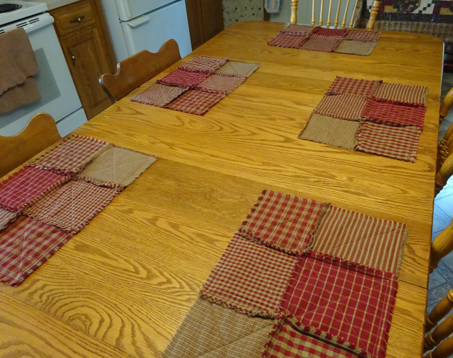 Set of 6 Red Homespun Rag Placemats Rag Quilt Placemat Set Etsy