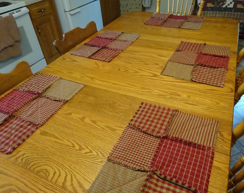 Set of 6 Red Homespun Rag Placemats Rag Quilt Placemat Set Etsy