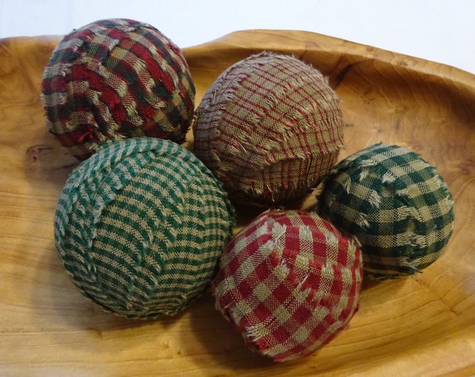 Rag Balls, Homespun Rag Balls, Christmas Bowl Filler, Christmas Rag Balls, Primitive Rag Balls