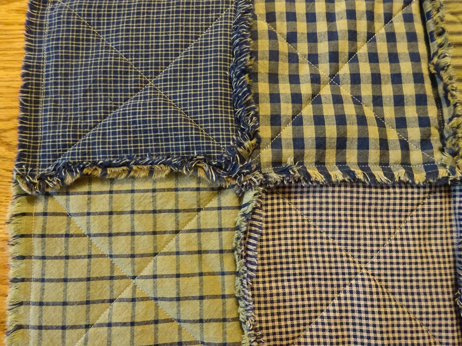 Blue Homespun Placemats, 6 Rag Quilt Placemats, Table Mats, Rag