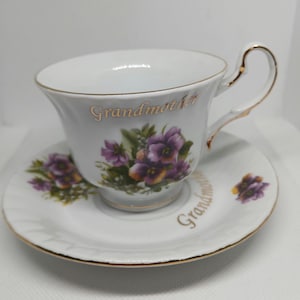 Teacup and Saucer, Porcelain Teacup and Saucer, Teacup Collectable,Darice Teacup and Saucer, Grandmother Teacup Set, Teacup  Purple Flower