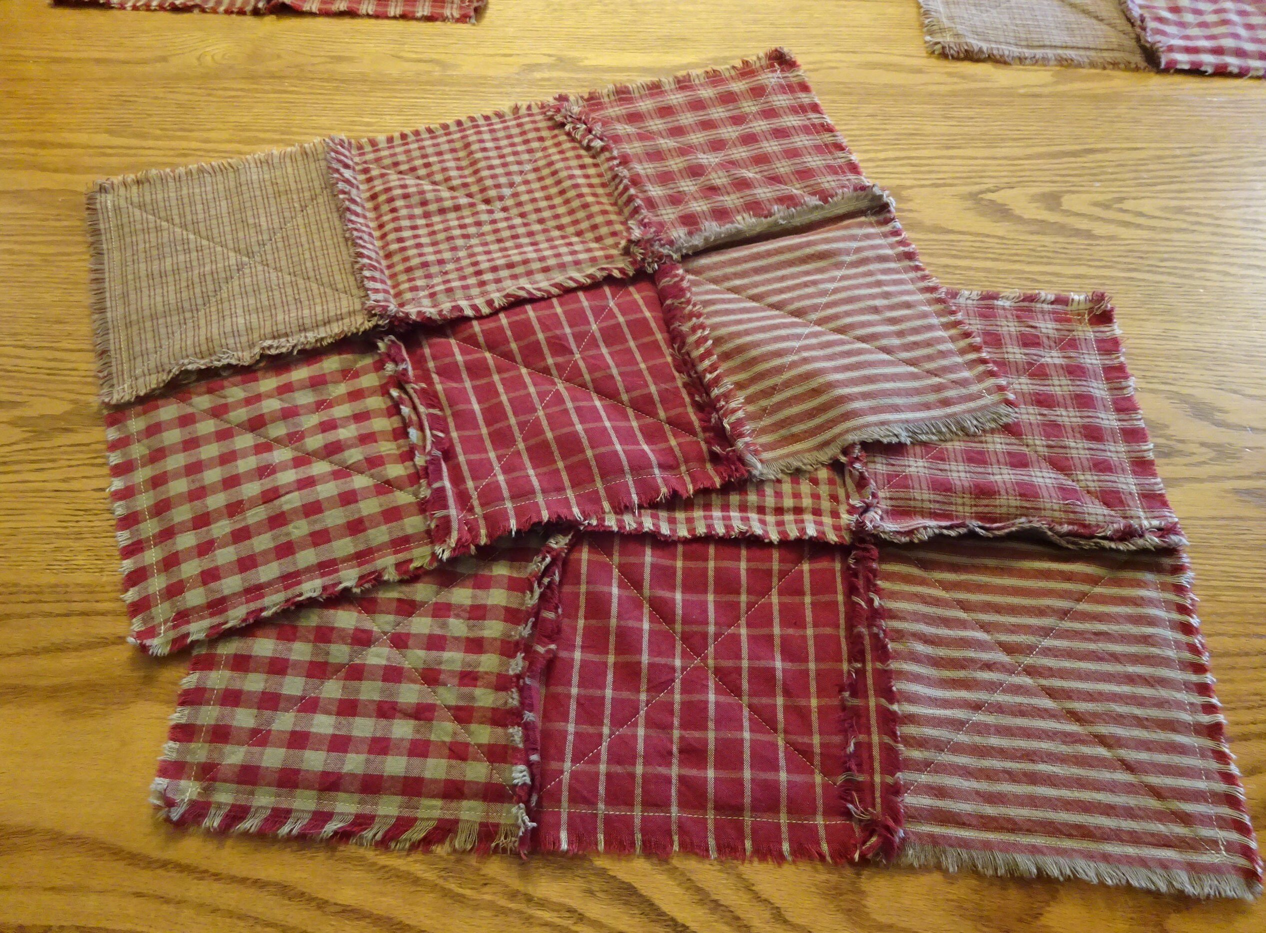 Set of 6 Red Homespun Rag Placemats, Rag Quilt Placemat Set, Table Mat