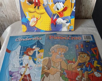 Vintage Tray Jigsaw Puzzles, 3 Tray Puzzles, Disney Jigsaw Puzzles, Vintage Toy,  Micky Mouse And Friends, Cinderella, Pinocchio