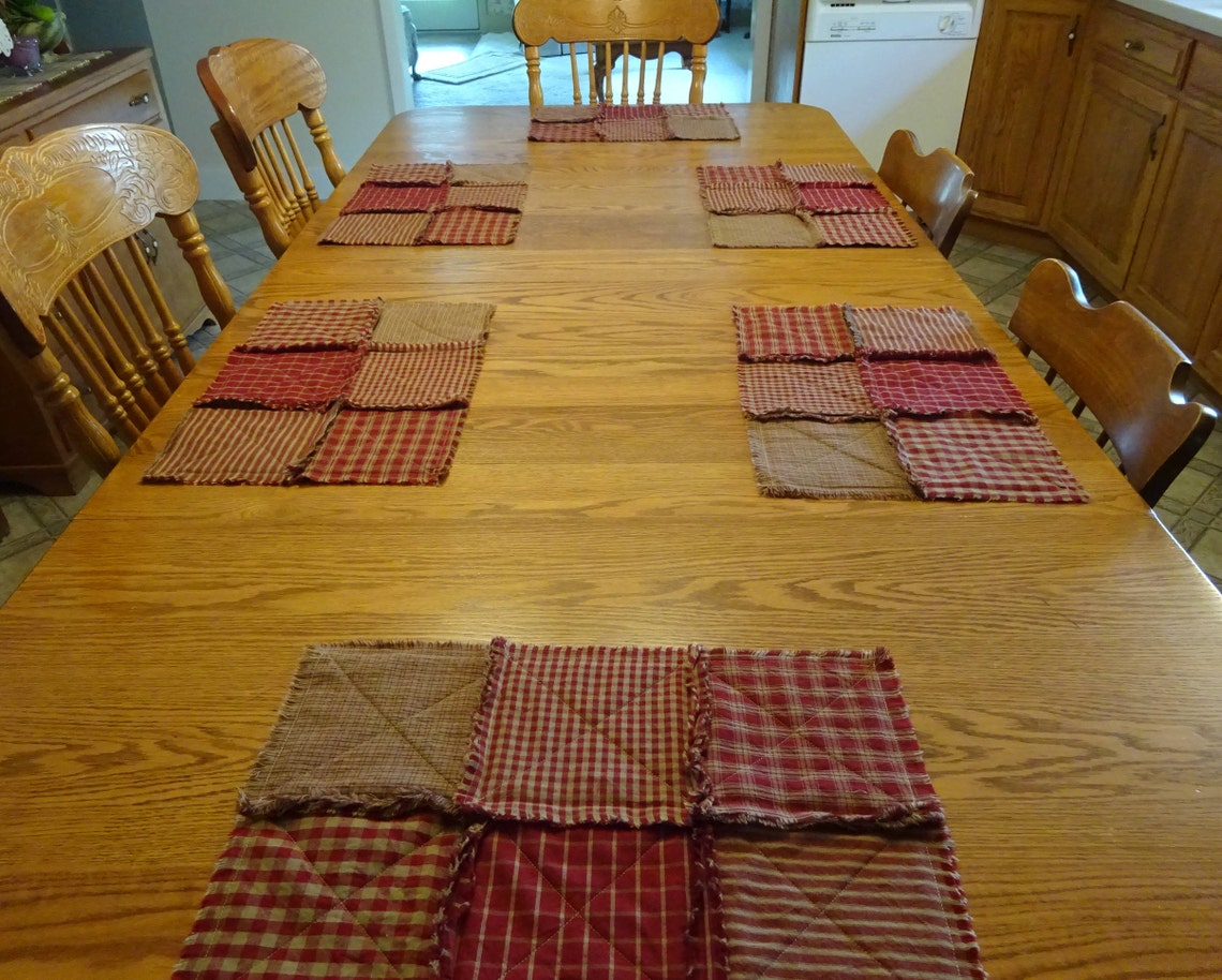Set of 6 Red Homespun Rag Placemats Rag Quilt Placemat Set Etsy
