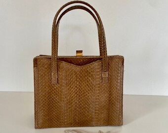 Vintage Handtasche, 60er Jahre, Schlangenleder, Reptilienleder, braun, hellbraun
