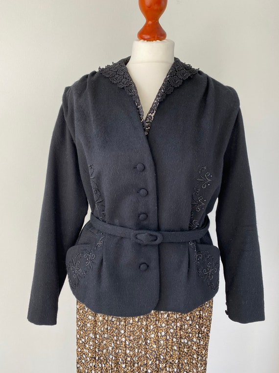 Original Vintage 30s Short Jacket, Mohair, Beads,