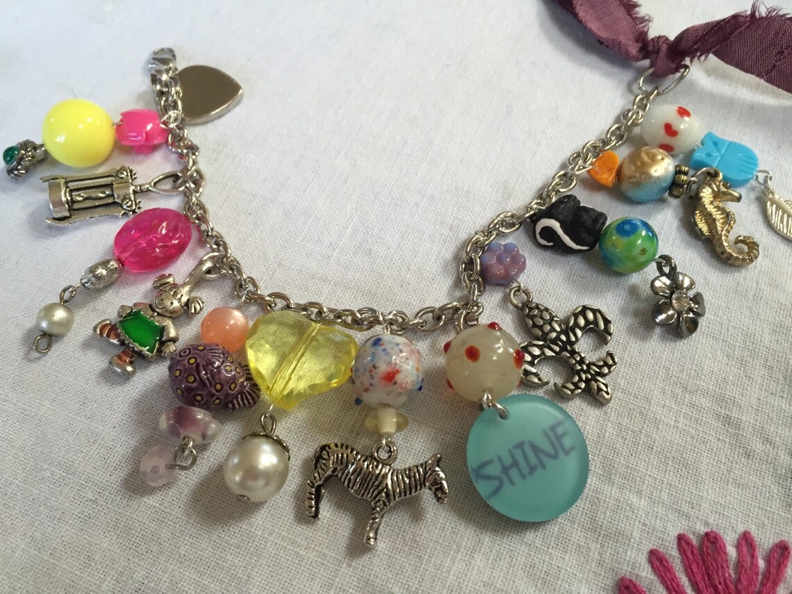 Adorable colorful charm bracelet with animals vintage charms | Etsy