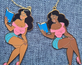 Zwarte meid magische bladwijzer, bladwijzer metaal, boekenlegger meisje, handgemaakt, Afro-Amerikaanse vrouw, boekenliefhebber, boekenclub, bladwijzers voor vrouwen