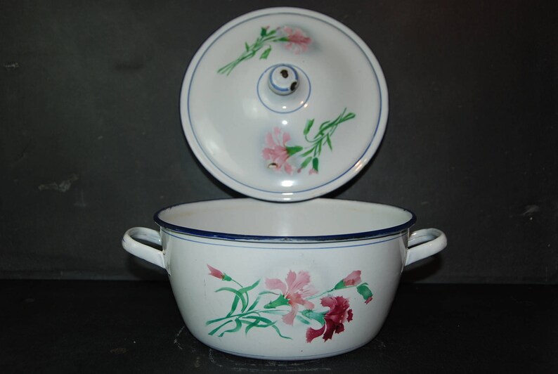 Vintage French Enamelware Water Casserole Dish in White Enamel Etsy