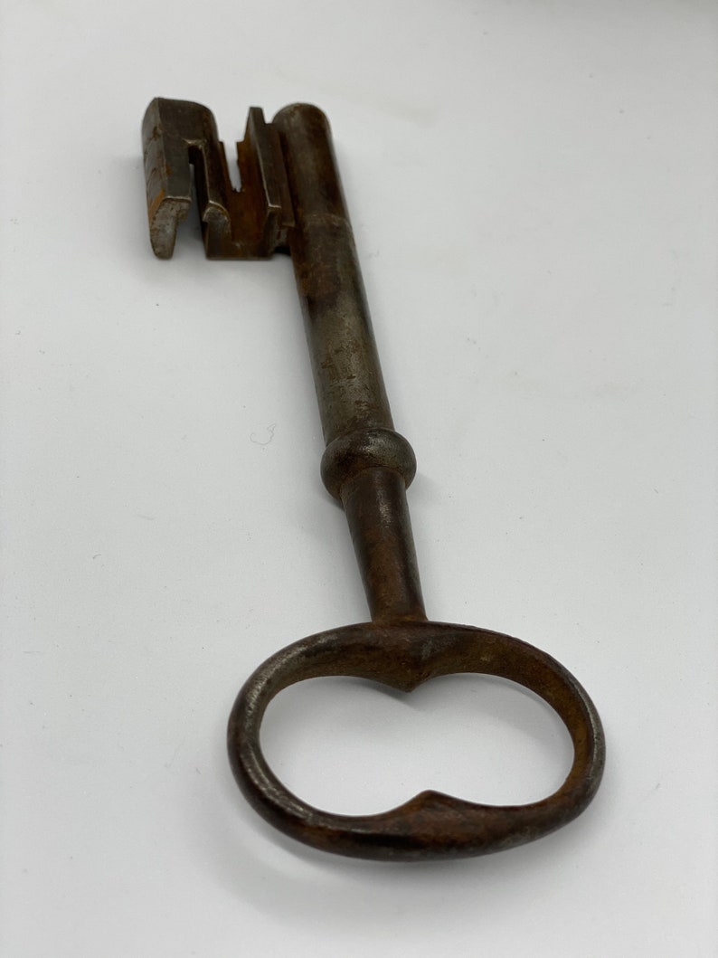 This could easily be installed on a door as fully functional Very chunky antique door lock complete with key French Key 5 13 inches