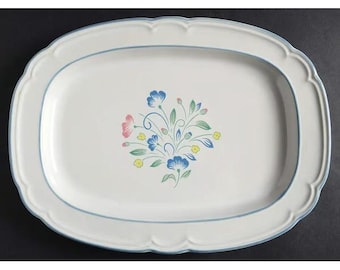 Floral Expressions Japan Stoneware 12" Oval Serving Platter Floral Center