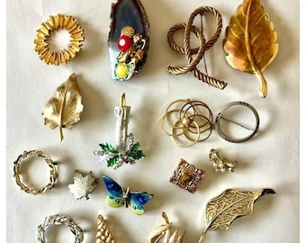 Lot Of  17  Various Vintage Costume Jewelry  Brooches