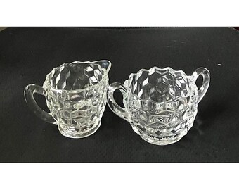 Juego de mini jarra de crema y azucarero hexagonales Fostoria American Vintage