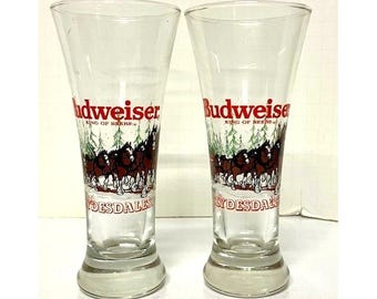 Budweiser King Of Beers Vintage 1989 Clydesdale Holiday Beer Glasses Set of 2