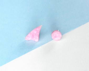 Pink asymmetrical ear studs