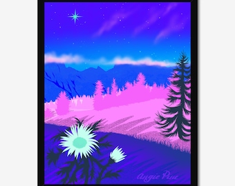 Colourful minimalistic landscape. Swiss Alps. Flumserberg Tannenboden.