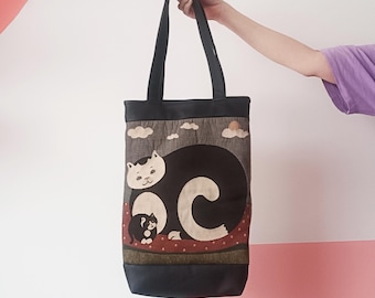 cat lady bag, tote bag made from recycled fabrics