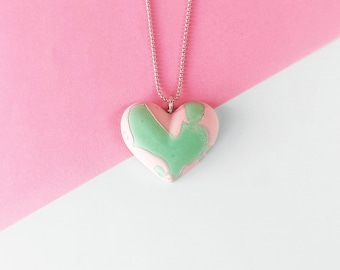 Green and pink heart necklace