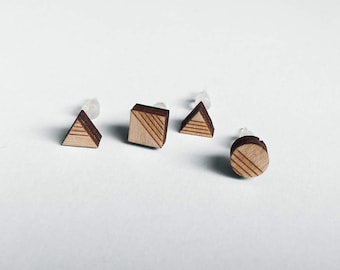 Geometric wooden engraved earrings