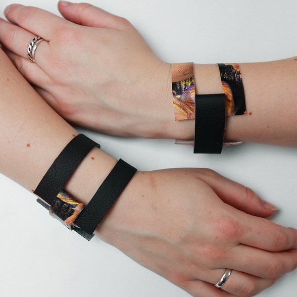 Tissus minimalistes/bracelet de manchette en cuir