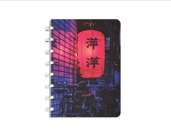 A5 'Asian Lights' disc-bound notebook, aluminium or plastic discs, plain or dot grid paper, compatible with Staples Arc, Atoma, Circa