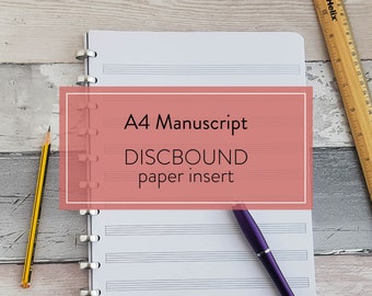 A4 Manuscript DISCBOUND paper insert, Ideal gift for musicians and composers, Songwriters notebook, Music journal