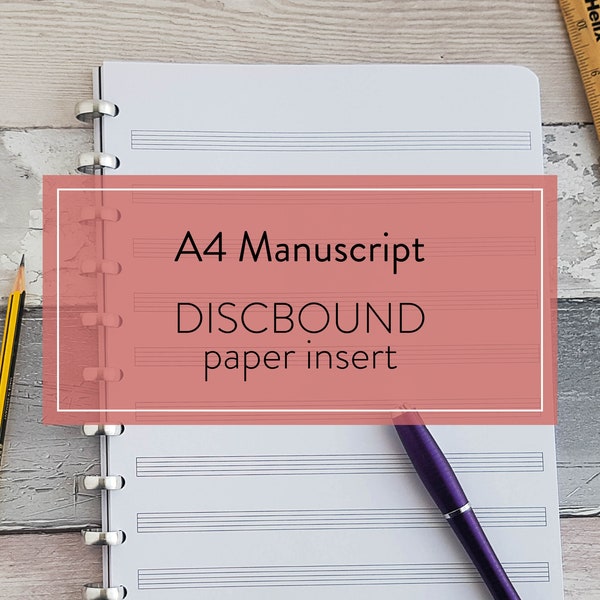 A4 Manuscript DISCBOUND paper insert, Ideal gift for musicians and composers, Songwriters notebook, Music journal