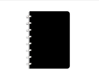 A5 Pure Black disc-bound notebook, aluminium or plastic discs, plain or dot grid paper, compatible with Staples Arc, Atoma, Circa, etc