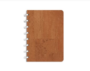 Luxury A5 Cork disc-bound notebook, aluminium or plastic discs, plain or dot grid paper, compatible with Staples Arc, Atoma, Circa, etc