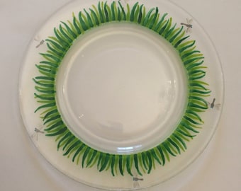glass plate Glass Side Plate Dragonflies patio dishes handpainted plates handpainted dishes In the Garden