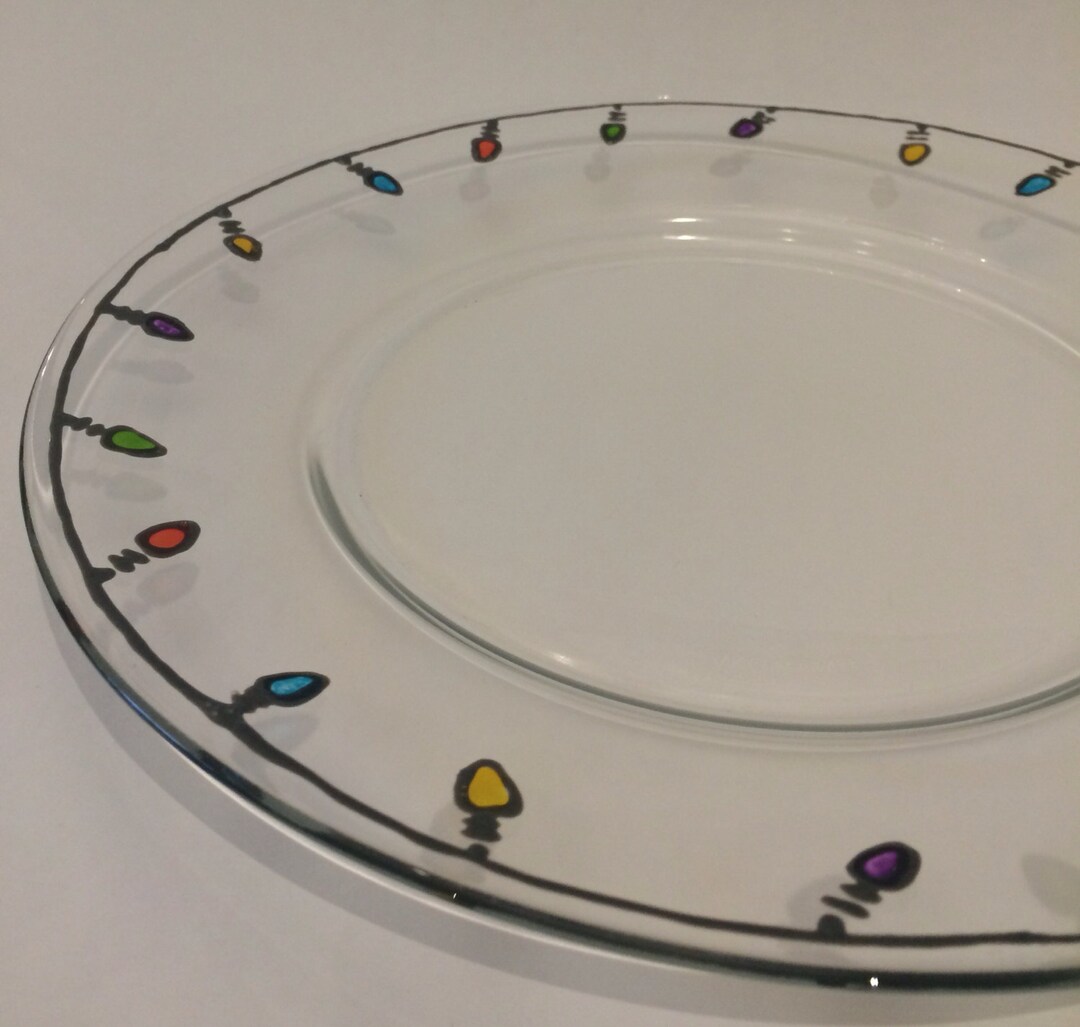 Lichterkette Glas Speiseteller, Weihnachten handbemalte Teller