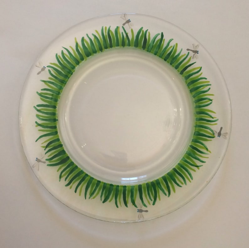 glass plate Glass Side Plate Dragonflies patio dishes handpainted plates handpainted dishes In the Garden