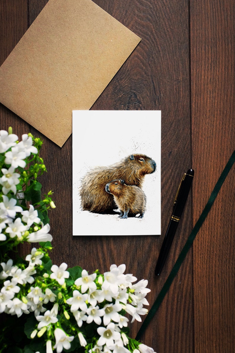 Capybara Art Card Cute Capybara Card Capybara Greetings Etsy