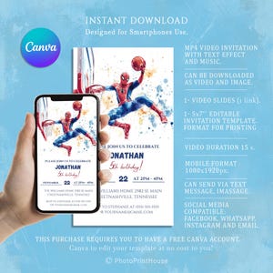 Digital inbjudan till födelsedagsmiddag. Rörelse och stil med Canva! Fira med stil: Spider-Man i basket.