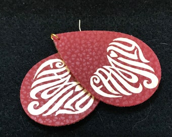 Family Earrings!  1  (earring color burgundy and white writing)