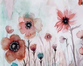 Watercolor print, watercolor flower print, watercolor floral, flower painting, watercolor floral painting, peach flowers, watercolor flowers