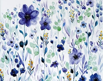 Stampa acquerello di fiori selvatici blu: arte floreale di campo