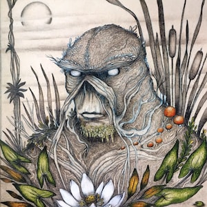 Swamp Thing print, Swamp Thing art, superhero art, comic book art, comic book art print, pencil drawing, gift for him, nerdy gifts