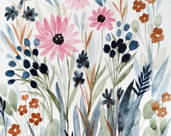 Original Wildflower Watercolor Painting, 5x7 Floral Art