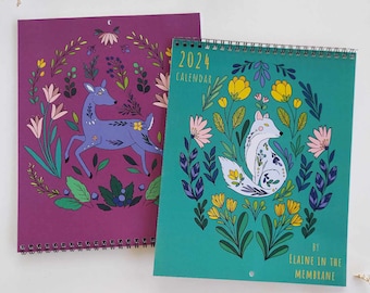 2024 calendar, 2024 wall calendar, 2024 floral calendar, 2024 wall planner, animal calendar, floral calendar, nature calendar, wall calendar