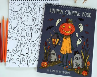 Höstmålarbok: 18 handritade höst- och halloweenmålarbilder