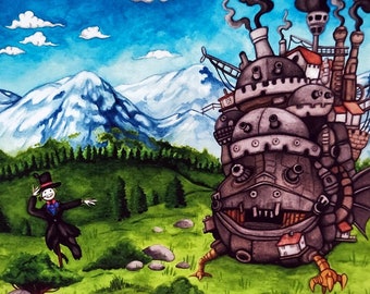 Howl's Moving Castle Art Print: Watercolor Ghibli Landscape