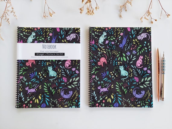 Cat notebook, lined journal, notebook spiral, journal, blank notebook, cat journal, writer gifts, lined journal, notebook journal