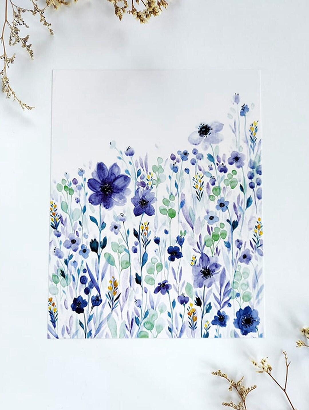 Blue Wildflower Watercolor Print: Floral Field Art - Etsy